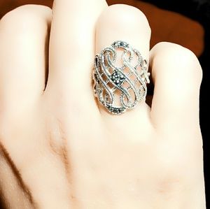 Vintage Stamped Sterling Silver Marcasite Deco Ring